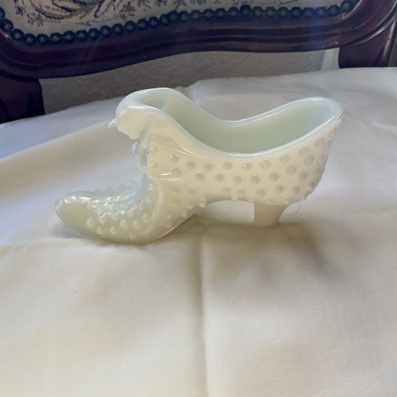Shoes - Milk Glass Hobnail Shoe Decorative Dish w/ Tiger
